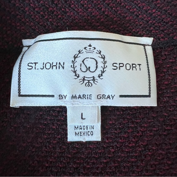 ST. JOHN x Marie Gray Burgundy Black Knit Cropped Mock Neck Sleeveless Top Sz L - Picture 12 of 15